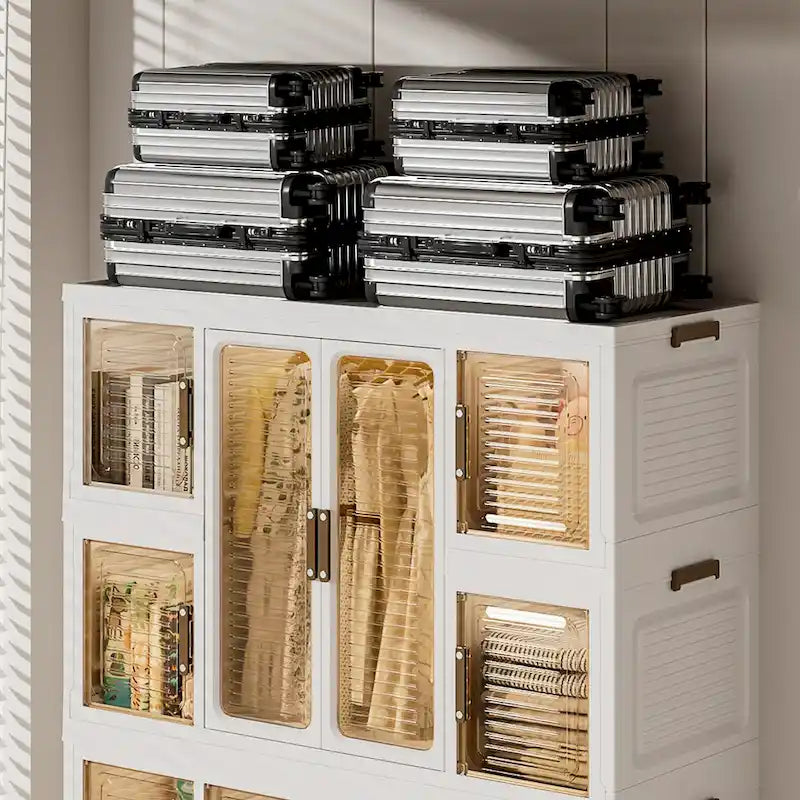 Dressing portable et organisateur de rangement pour vêtements, commode, 12 portes magnétiques, 12 compartiments et 2 tringles
