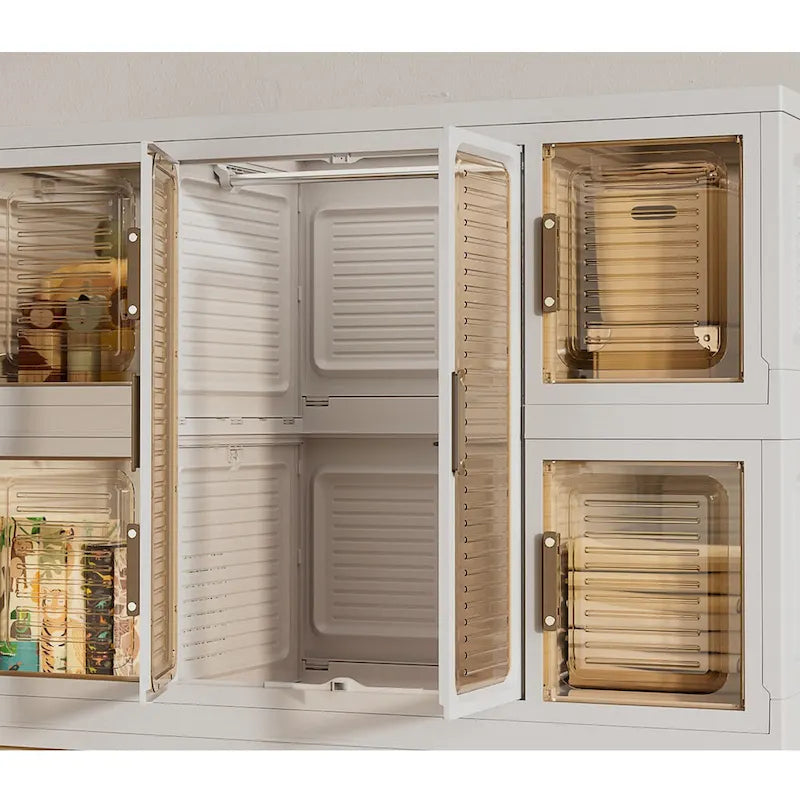 Dressing portable et organisateur de rangement pour vêtements, commode, 12 portes magnétiques, 12 compartiments et 2 tringles
