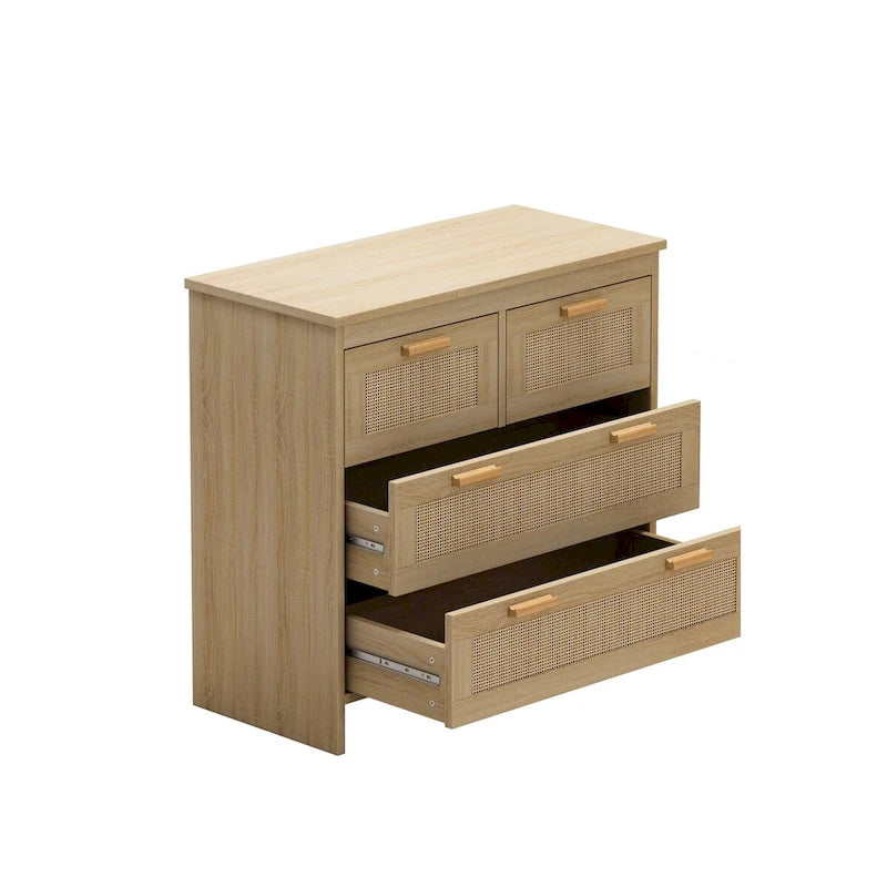 Rattanschrank mit 4 Schubladen für Schlafzimmer, Wohnzimmer, Esszimmer und Flure, einfache Montage