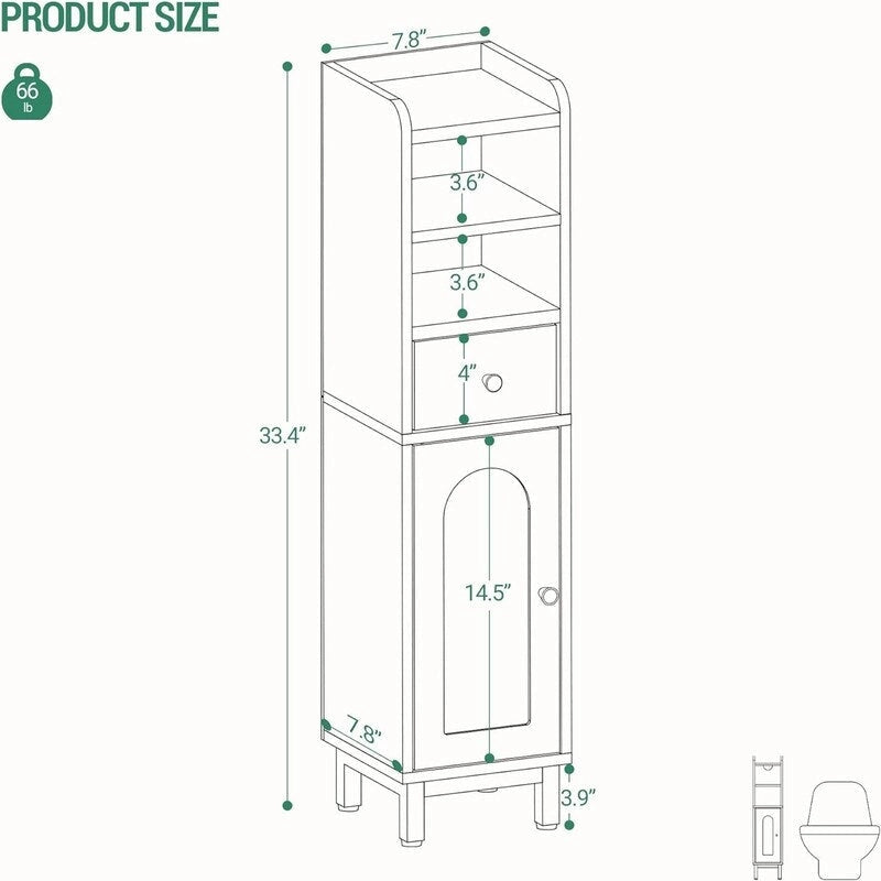 Corner Floor Cabinet with Drawers and Doors - 7.9D x 7.9W x 33.5H