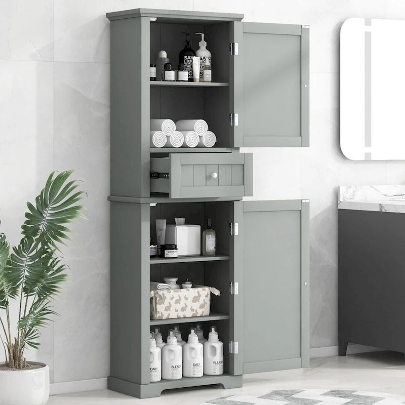 Tall Bathroom Storage Cabinet Freestanding Storage Cabinet with Drawer and Adjustable Shelf MDF Board with Painted Finish