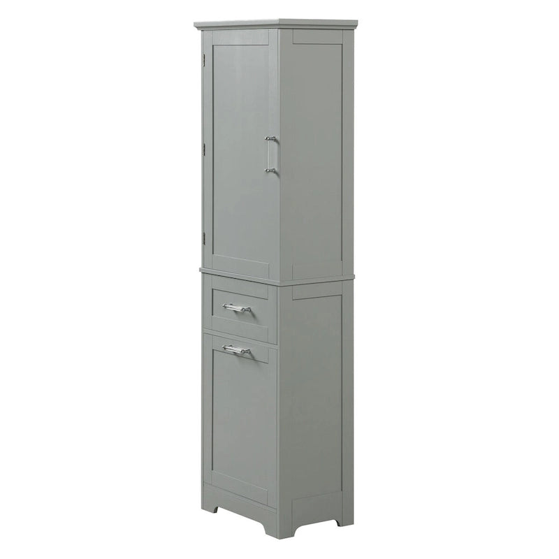 68Tall Bathroom Storage Cabinet, Freestanding Storage Cabinet with Two Different Size Drawers and Adjustable Shelf, MDF Board