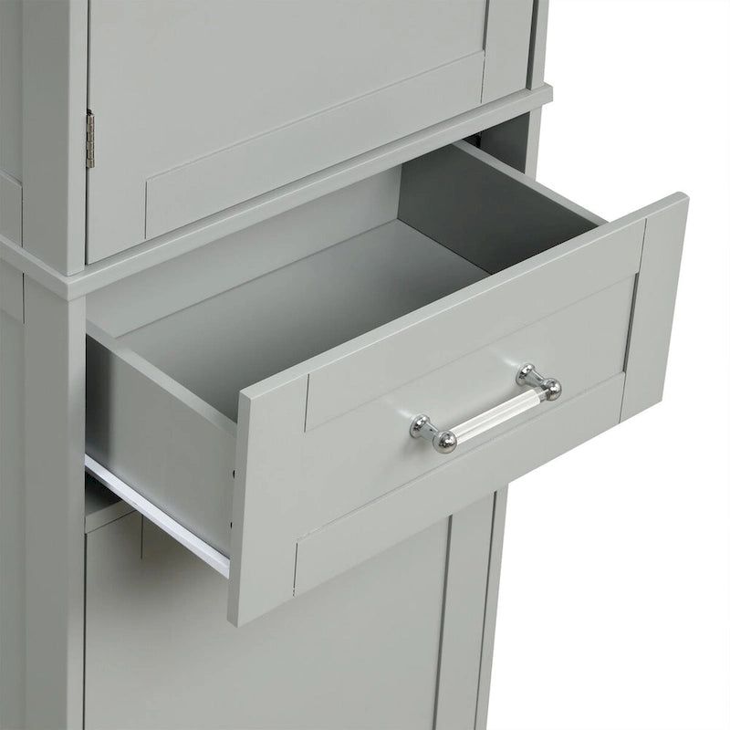 68Tall Bathroom Storage Cabinet, Freestanding Storage Cabinet with Two Different Size Drawers and Adjustable Shelf, MDF Board