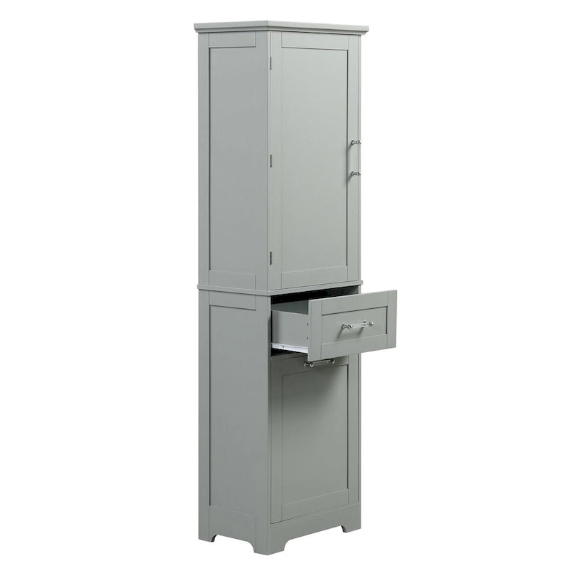 68Tall Bathroom Storage Cabinet, Freestanding Storage Cabinet with Two Different Size Drawers and Adjustable Shelf, MDF Board