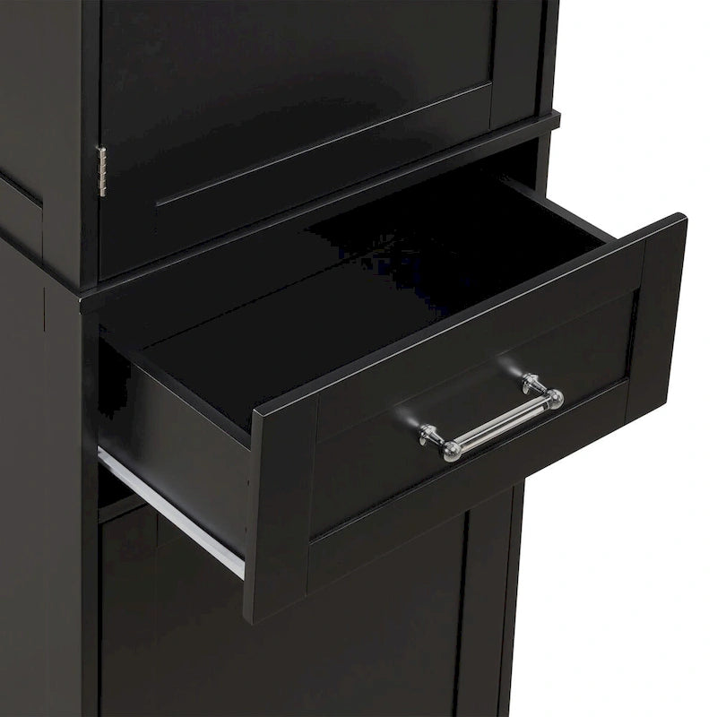 68Tall Bathroom Storage Cabinet, Freestanding Storage Cabinet with Two Different Size Drawers and Adjustable Shelf, MDF Board
