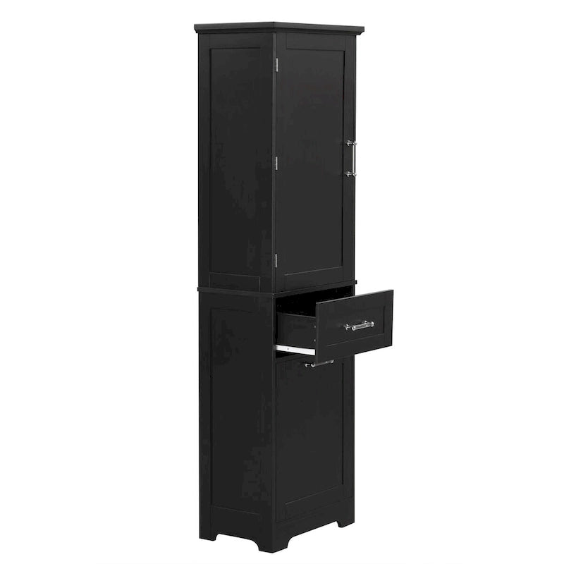68Tall Bathroom Storage Cabinet, Freestanding Storage Cabinet with Two Different Size Drawers and Adjustable Shelf, MDF Board