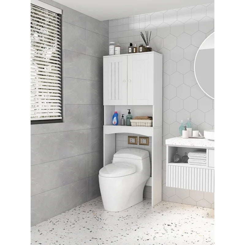 Home Bathroom Shelf Over-The-Toilet, Bathroom SpaceSaver, Bathroom Storage Cabinet Organizer,White