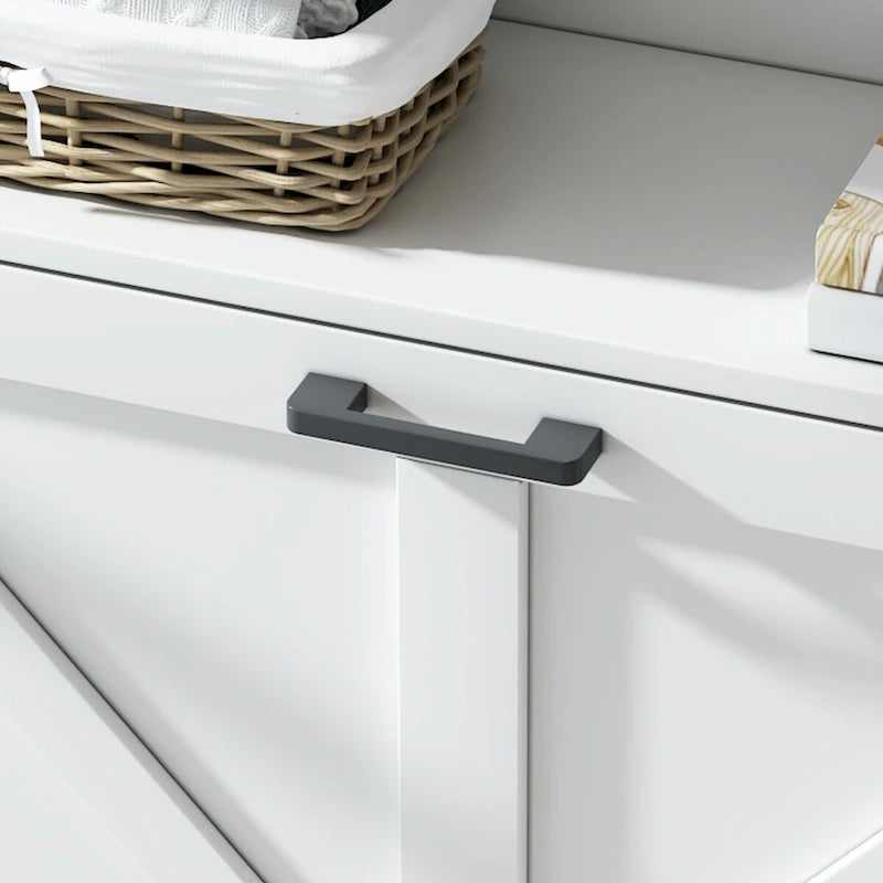 Schuhschrank mit Scheunentür-Design, Schuhorganizer mit 2 Klappschubladen, freistehender Schuhschrank mit offenem Stauraum