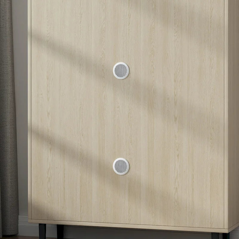 Schuhschrank mit Scheunentür-Design, Schuhorganizer mit 2 Klappschubladen, freistehender Schuhschrank mit offenem Stauraum